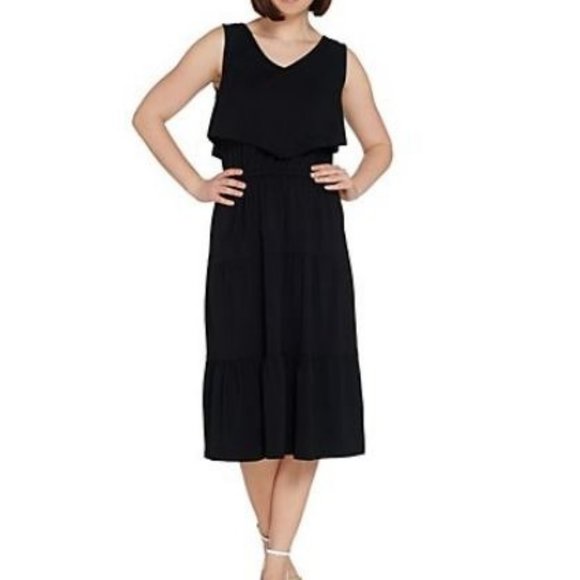 Denim&Co Dresses & Skirts - Denim & Co. Sleeveless V-Neck Tiered Dress with Ruffle Detail  5069